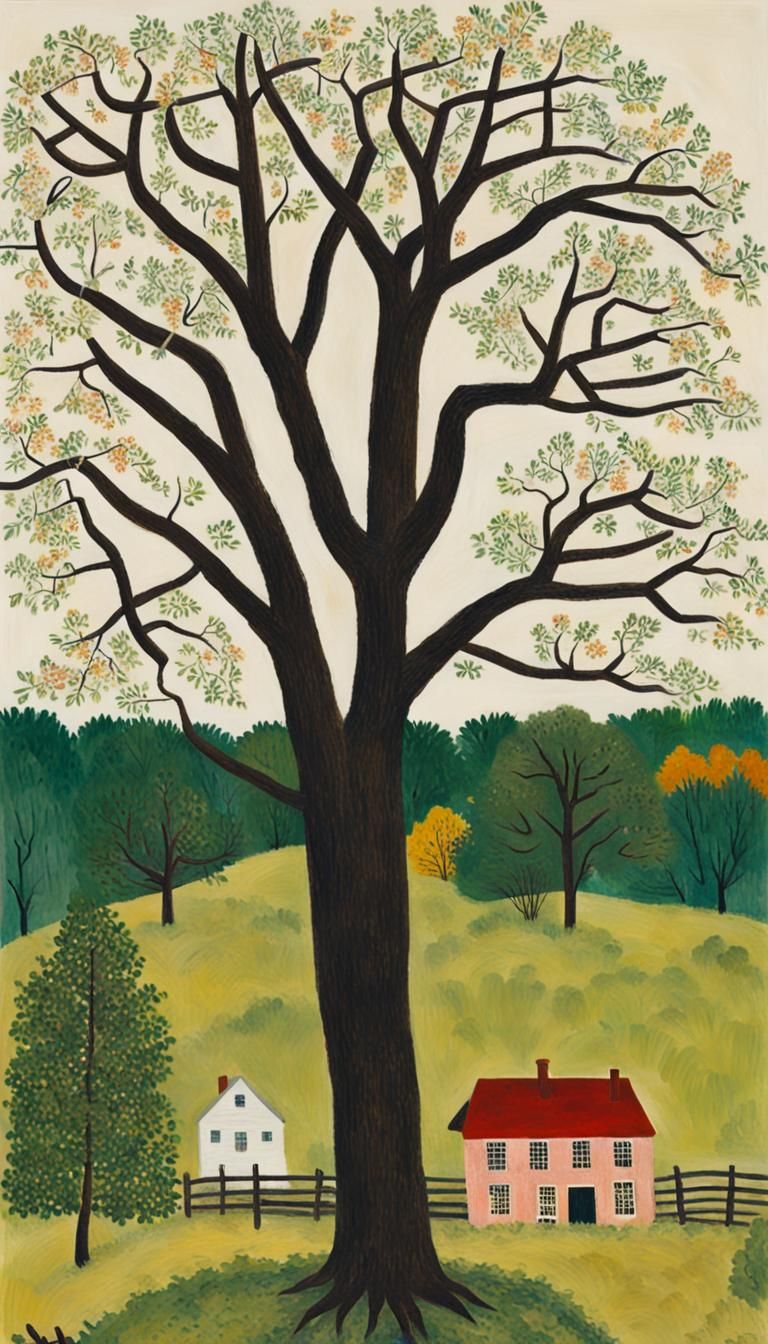 Tree in Grandma Moses Folk Art Style