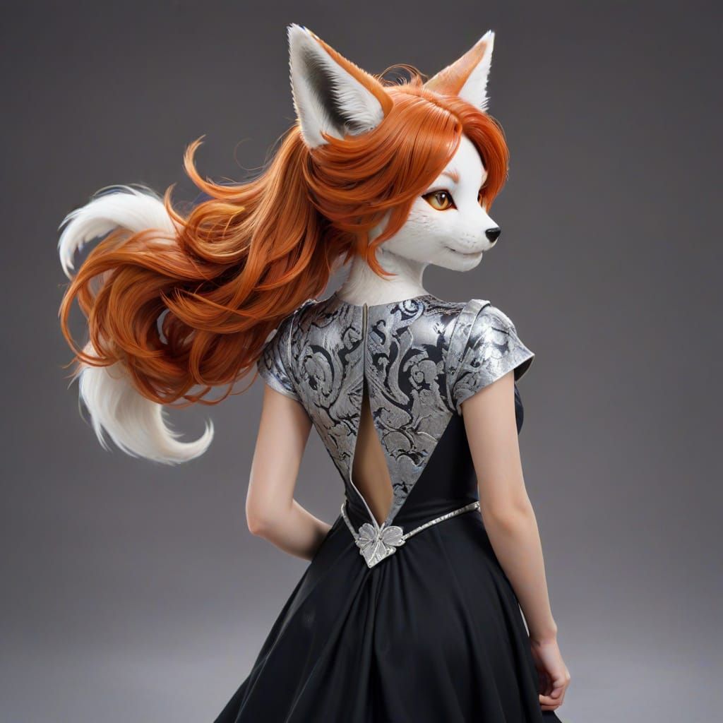 Red-Haired Kitsune in Silver Dress