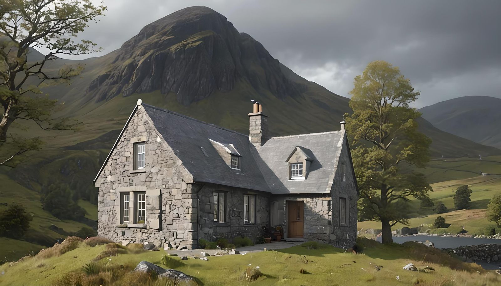 Modern Scottish Cottage with Mountain Backdrop