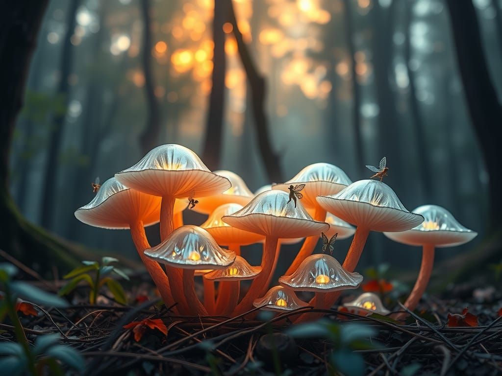 Enchanted Fungal Realm with Glowing Crystal Mushrooms and Da...