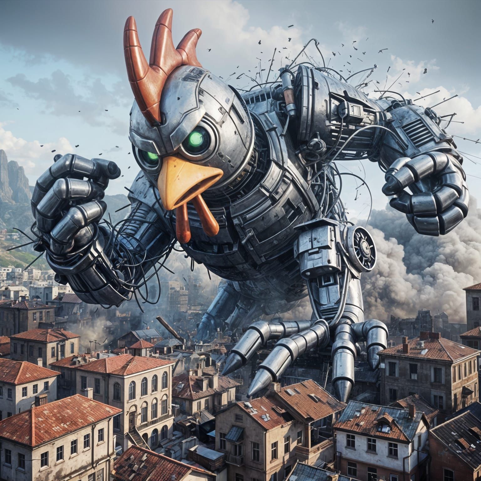 Giant Robot Chicken Destroys City in Unreal Engine 5