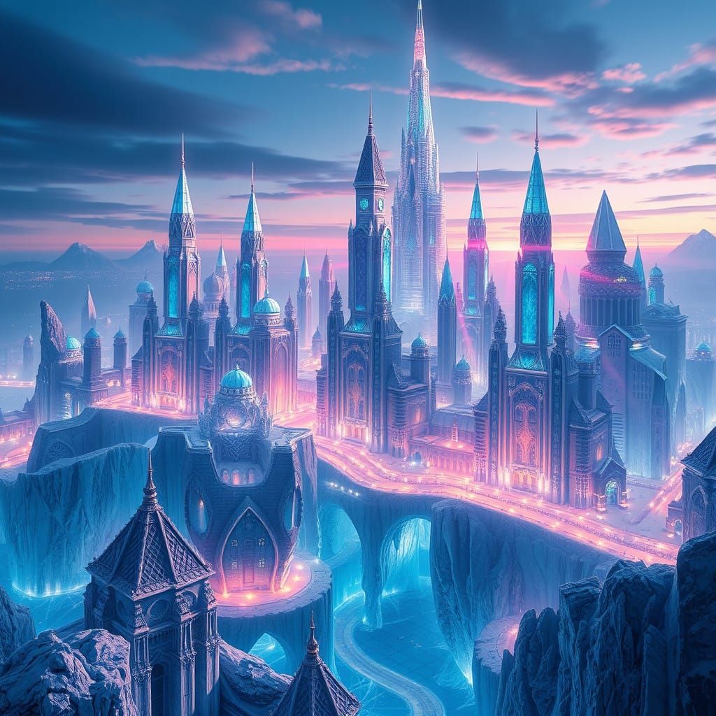 Ethereal City of Crystal and Ice Shards
