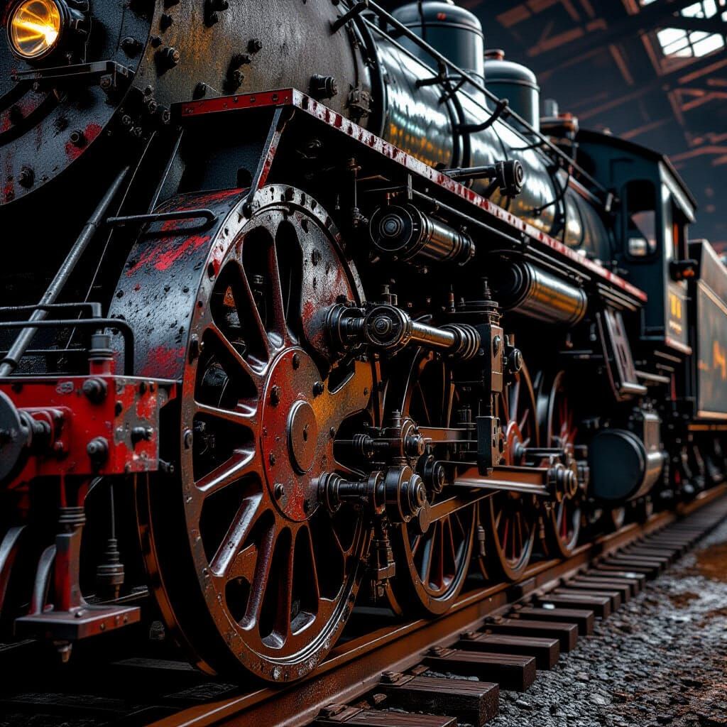 Rusty Steam Locomotive Wheels and Mechanisms