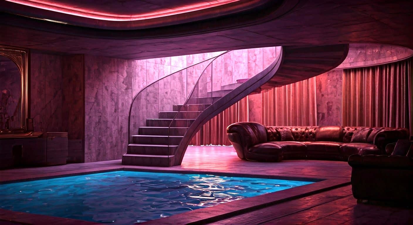 Luxury Living Room with Pool: Hyperrealistic Interior Design