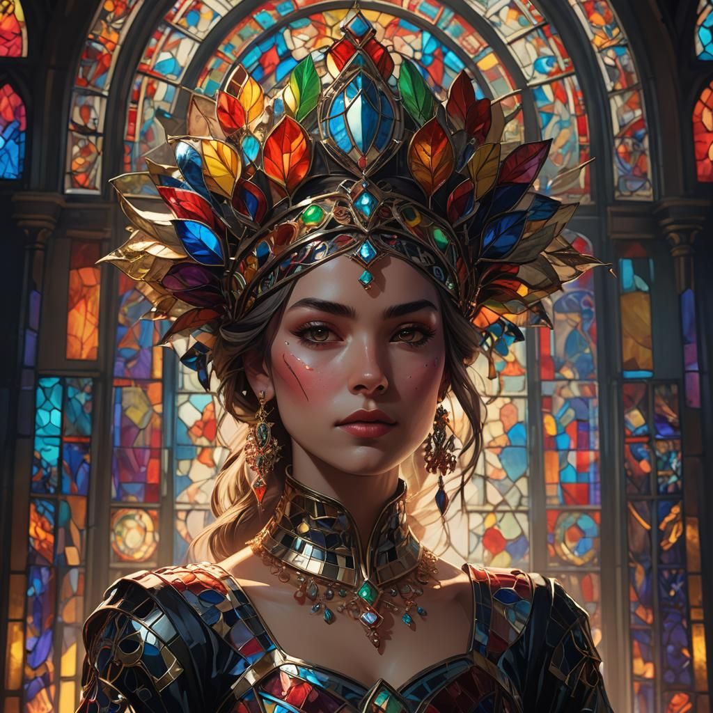 Portrait with Intricate Headpiece, Art Nouveau Style