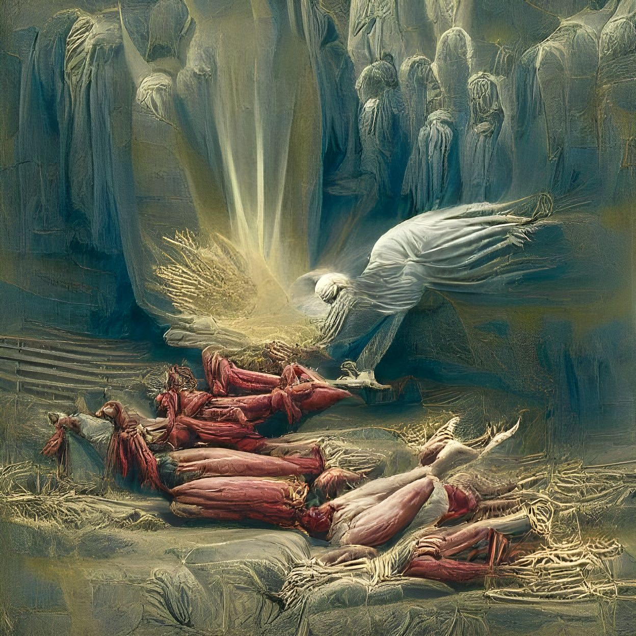 Allegorical Sowing and Reaping Illustration in Dore Style