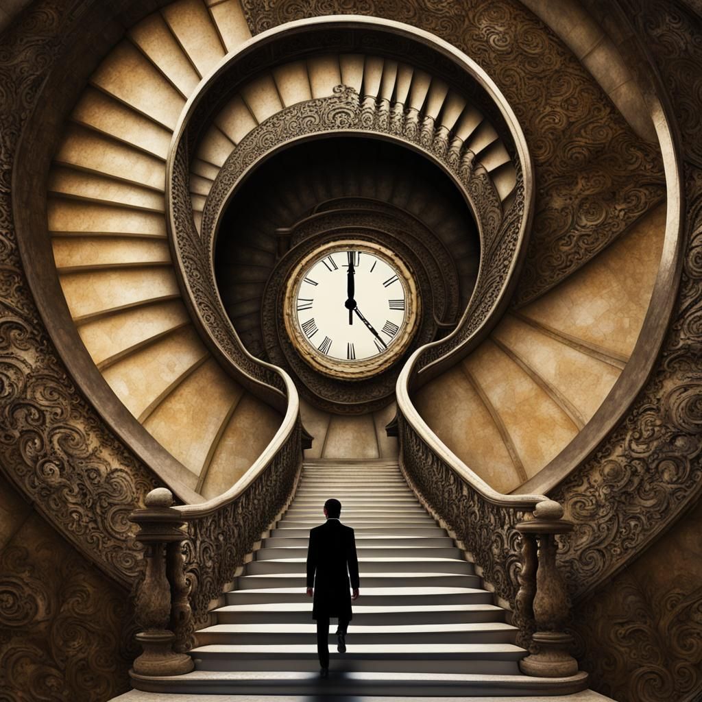 Surreal Staircase to a Head in Impressionist Style