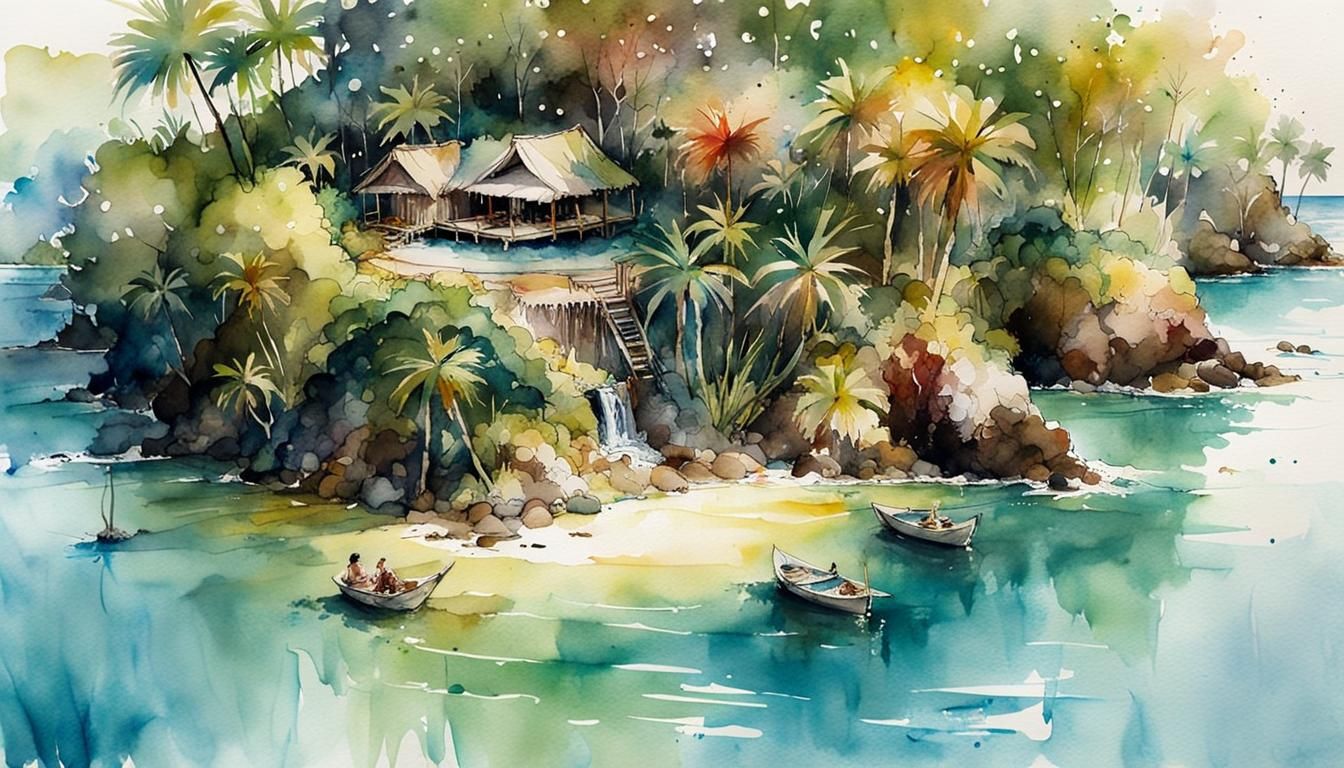 Island Oasis: Watercolor Masterpiece