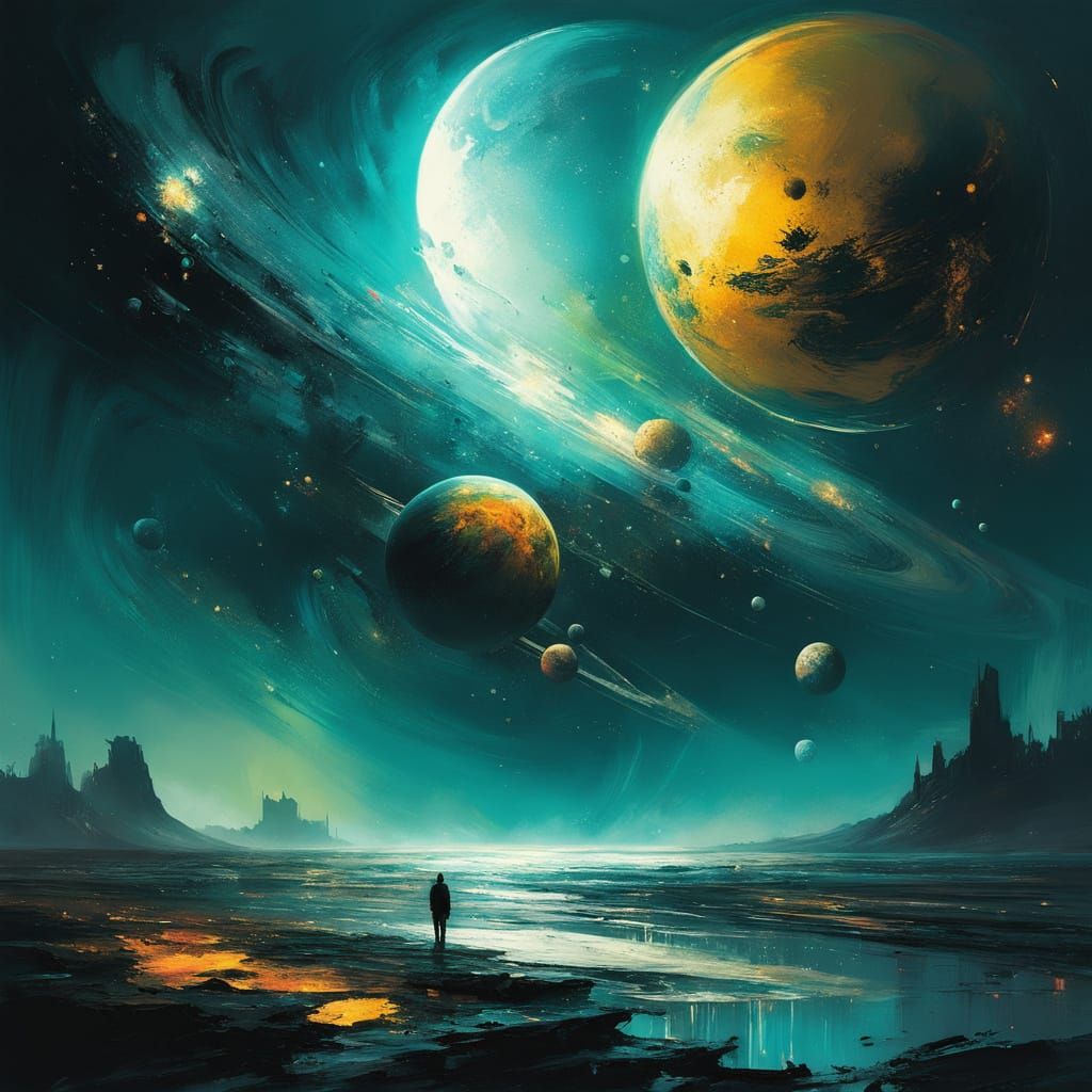 Cosmic Dreamscapes in Vibrant Swirling Atmosphere