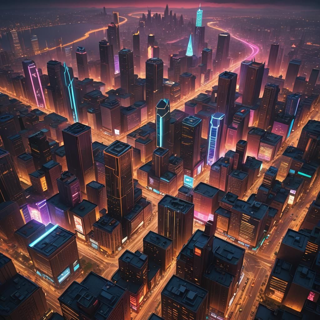 Superhero Cityscape at Night in Detailed Matte Painting