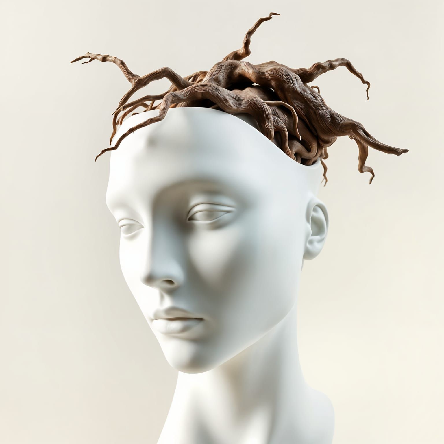 Ceramic Human Root Sculpture in Studio Portrait Style