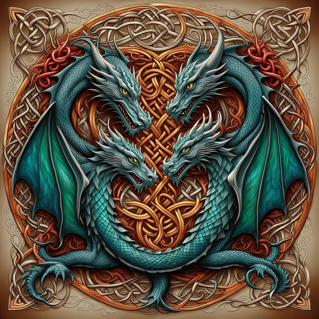 Dragons Entwined in Celtic Knot Abstract Art
