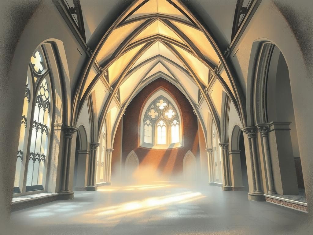 Ethereal Romanesque Sacred Space in Chalk Art Style