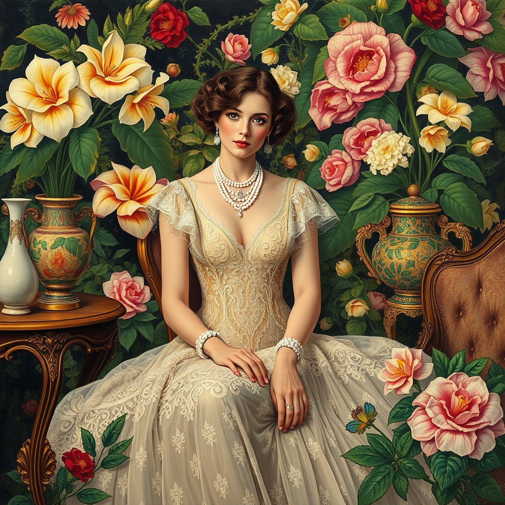 Elegant Aristocrat in Art Nouveau Style Boudoir