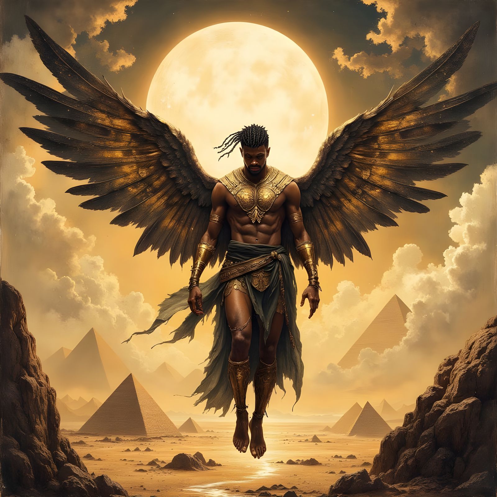 Winged Warrior God over Ancient Egypt, Hyperreal