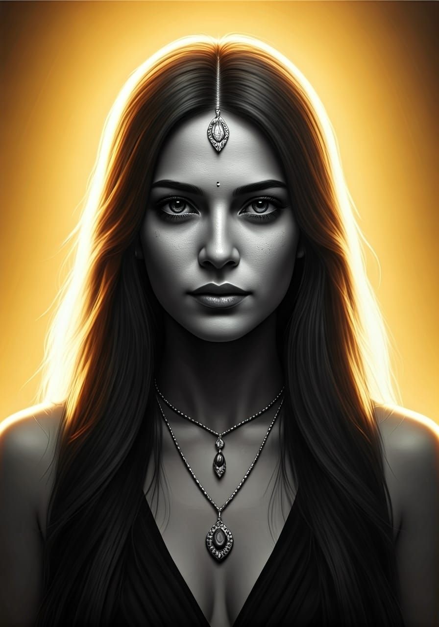 Elegant Woman in Charcoal Portrait with Golden Light