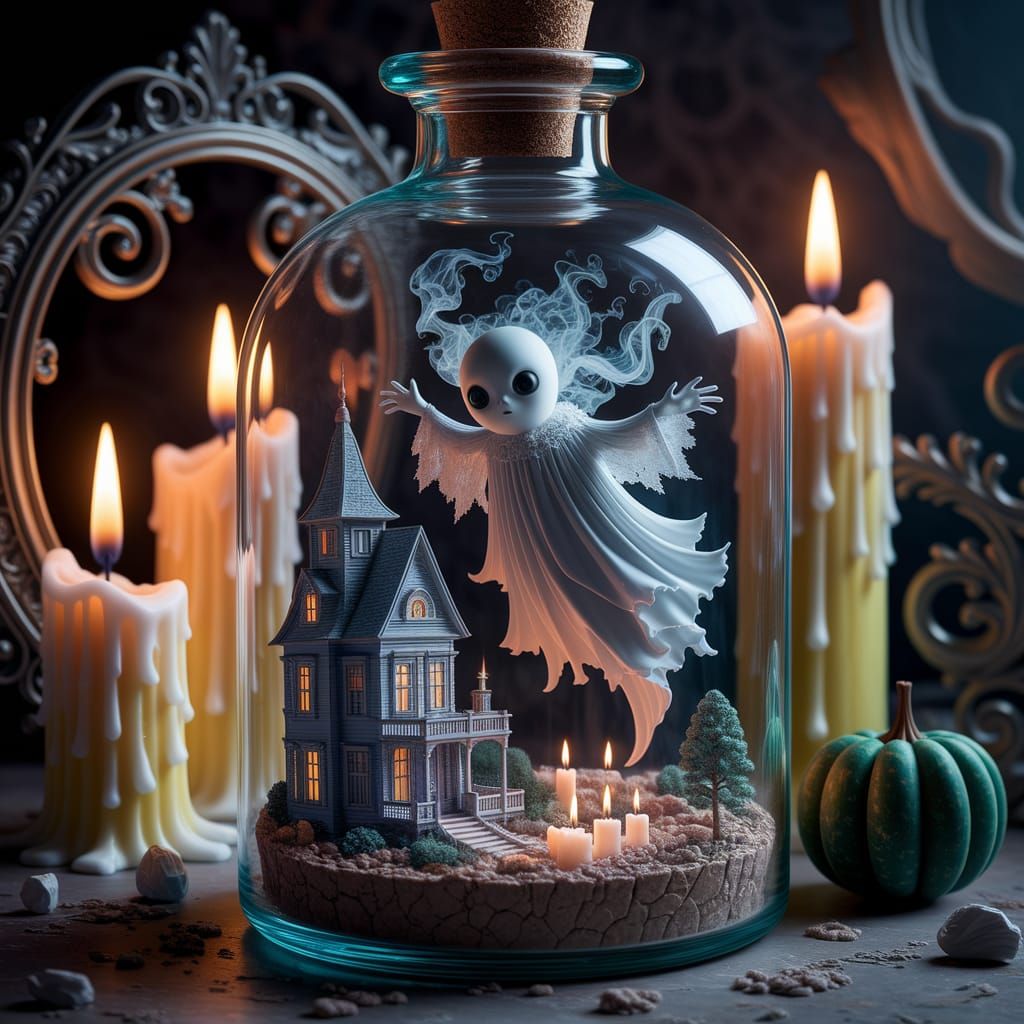 Surreal Smoke Ghost Ascends Haunted Bottle