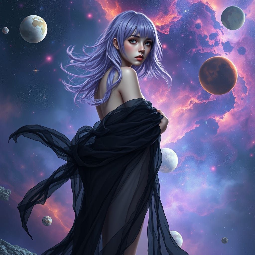 Ethereal Androgynous Goddess Standing at the Edge of the Uni...