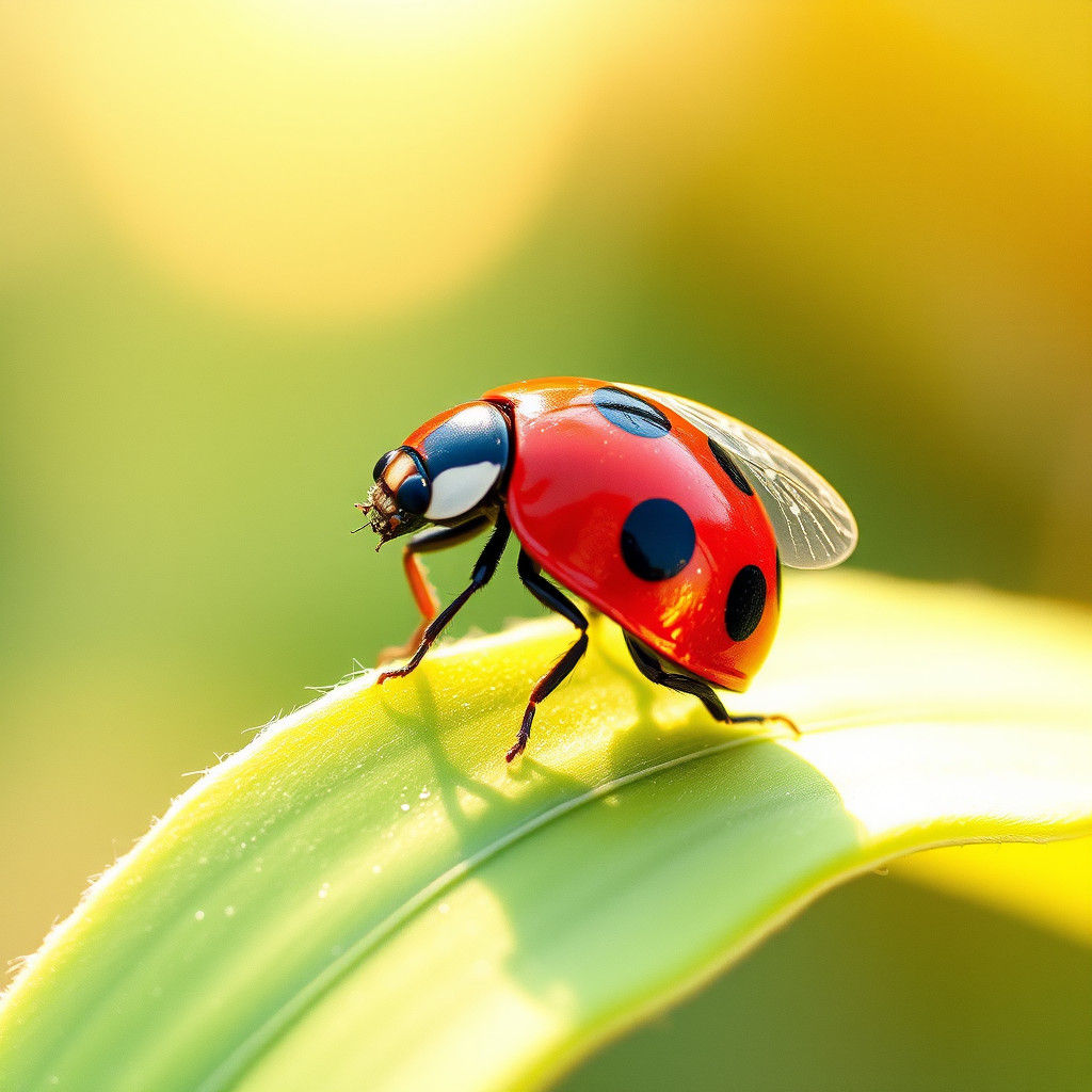 Whimsical Ladybug on Leaf in Storybook Style