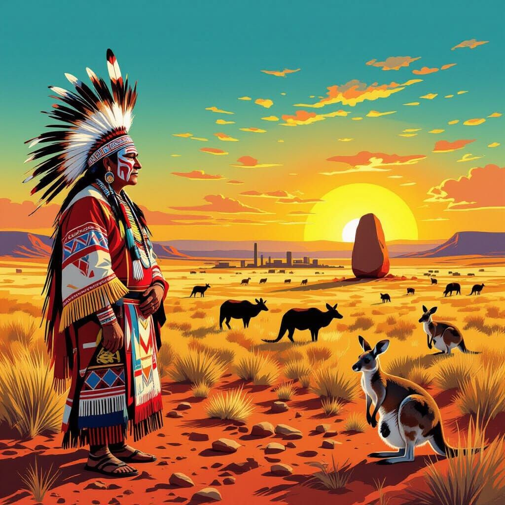First Nations Elder in Outback Landscape