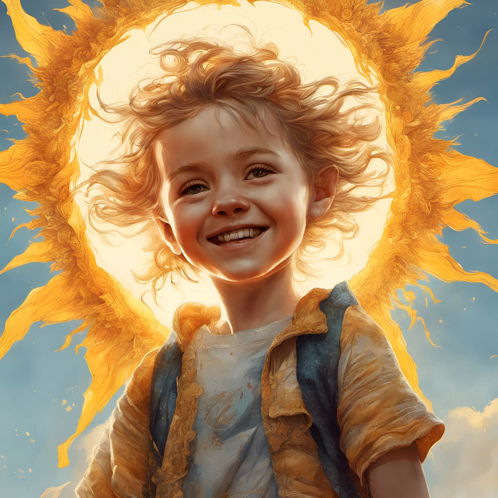 Happy Sun Portrait in Classic Illustration Style