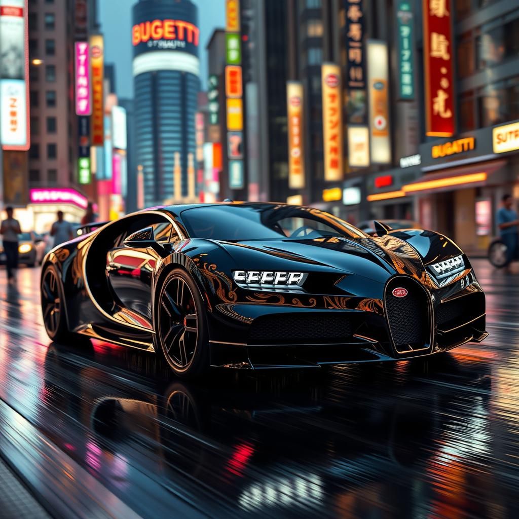 Bugatti La Voiture Noire in Cyberpunk Tokyo