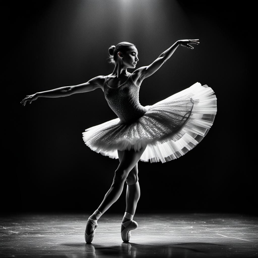 Ballerina Dancing in a Monochromatic Scene