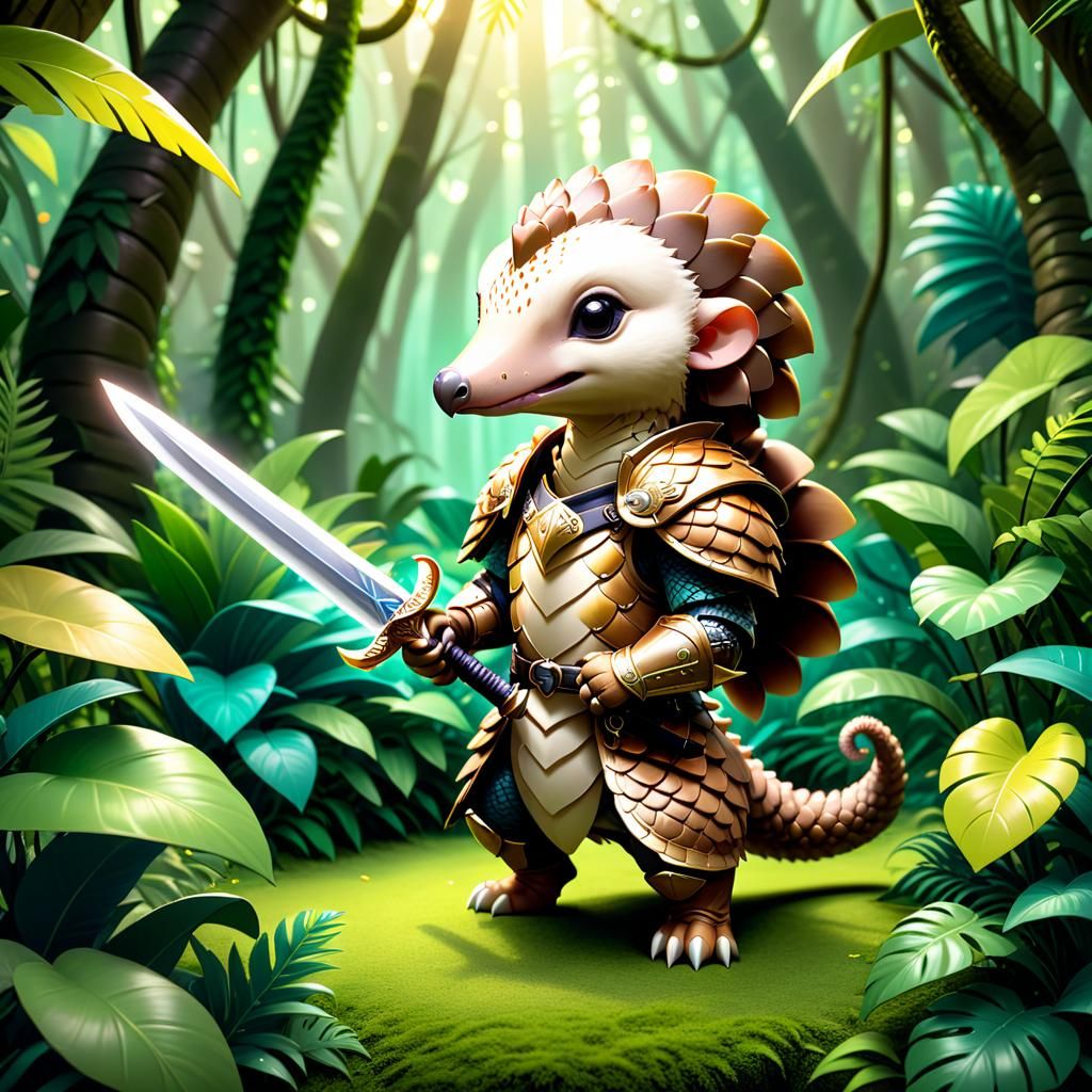 Pangolin Paladin in Magical Jungle Illustration