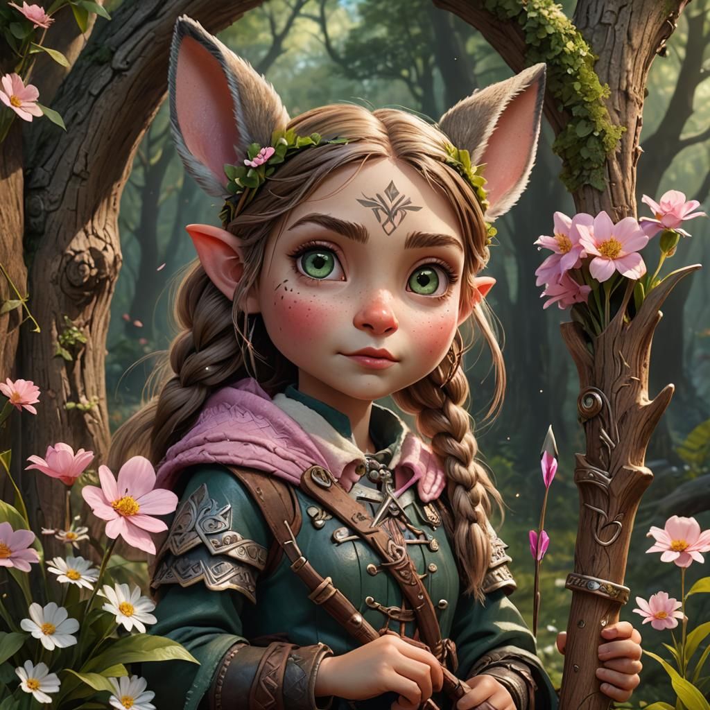 Forest Gnome with Rabbit, Fantasy Concept Art