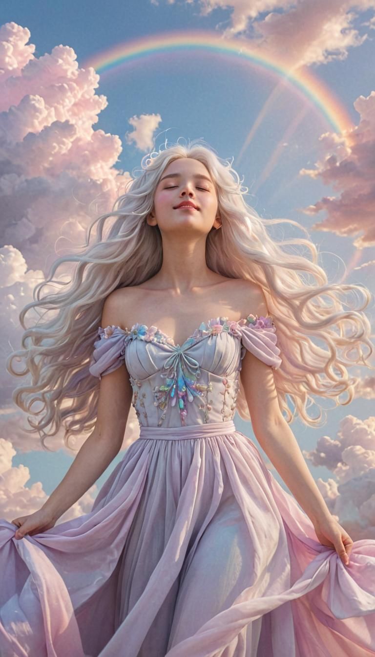 Cloud Spirit Floating in Pastel Sky Illustration