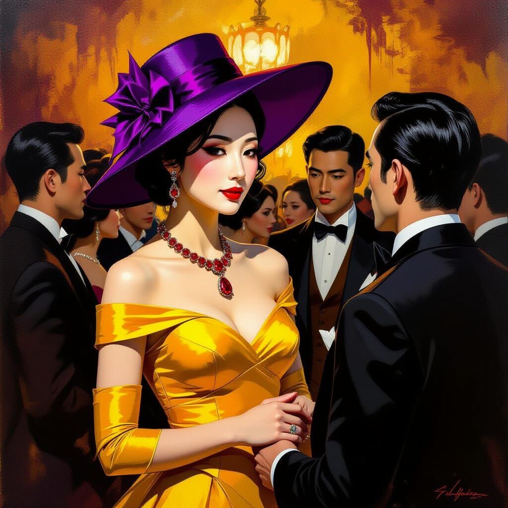 Baroque Oil Painting of Elegant Woman in Yellow Dress