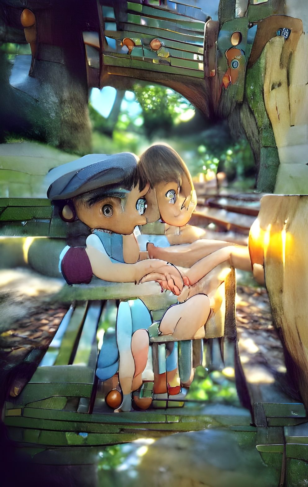 Sweet Friends Holding Hands in Ghibli-Inspired Illustration