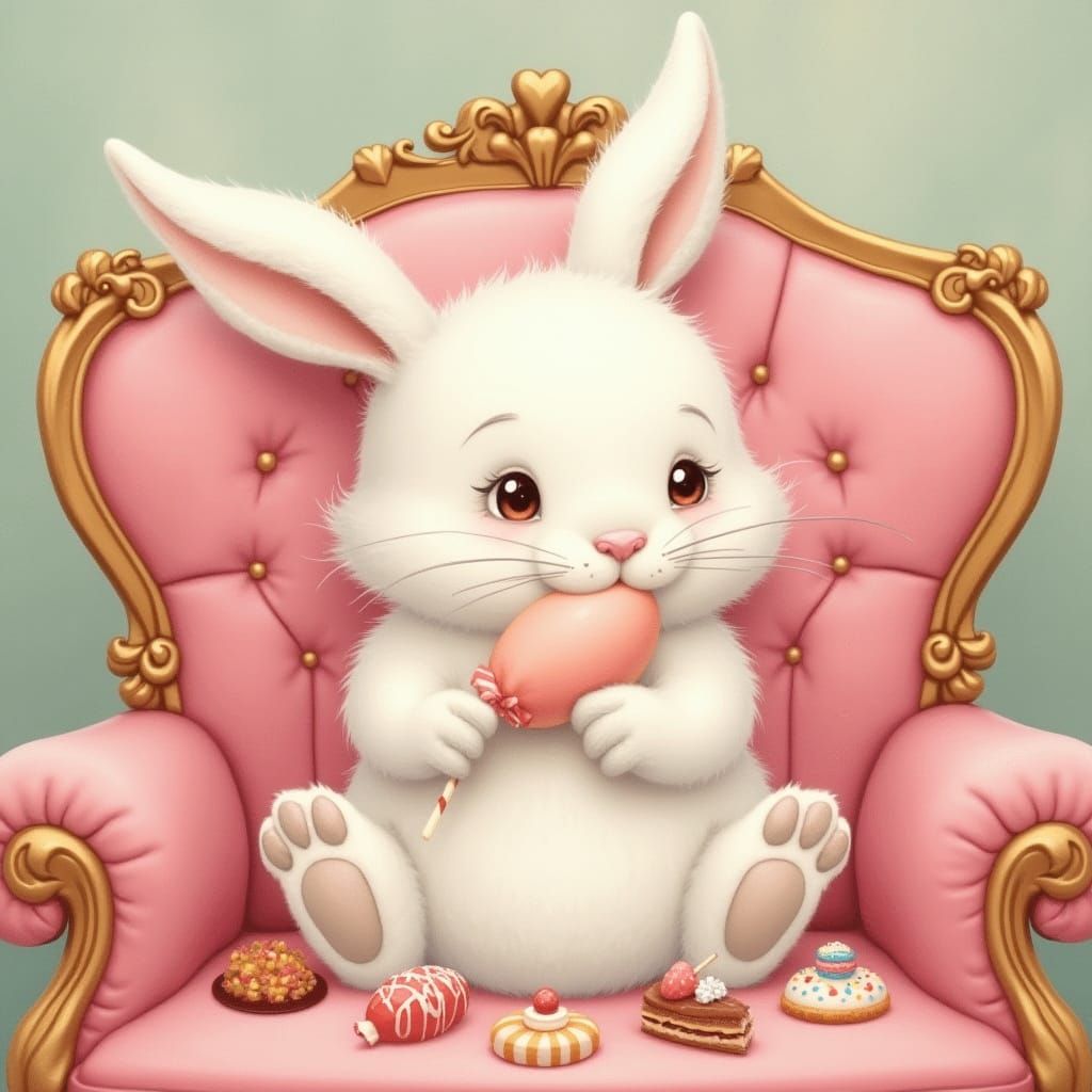 Whimsical Bunny in a Colorful Candy Wonderland