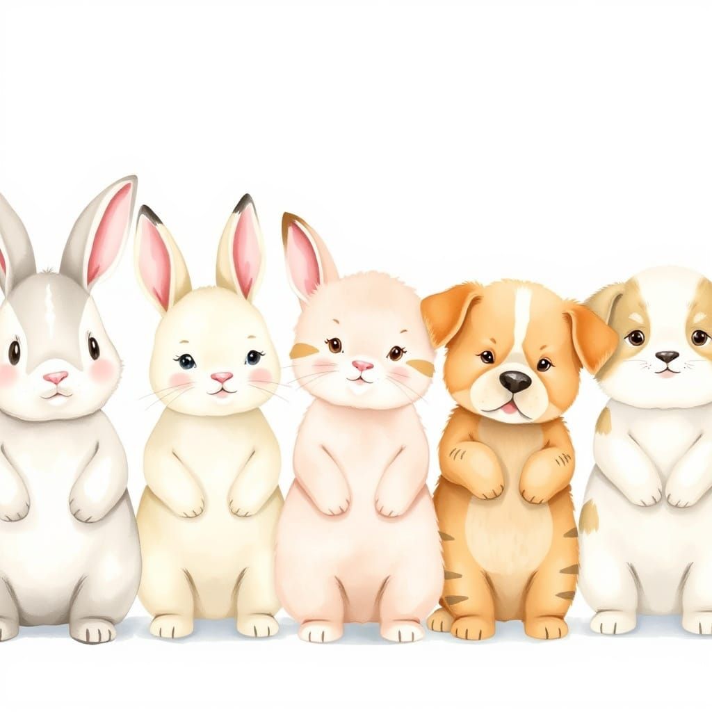 Whimsical Watercolor Animals in Pastel Colors