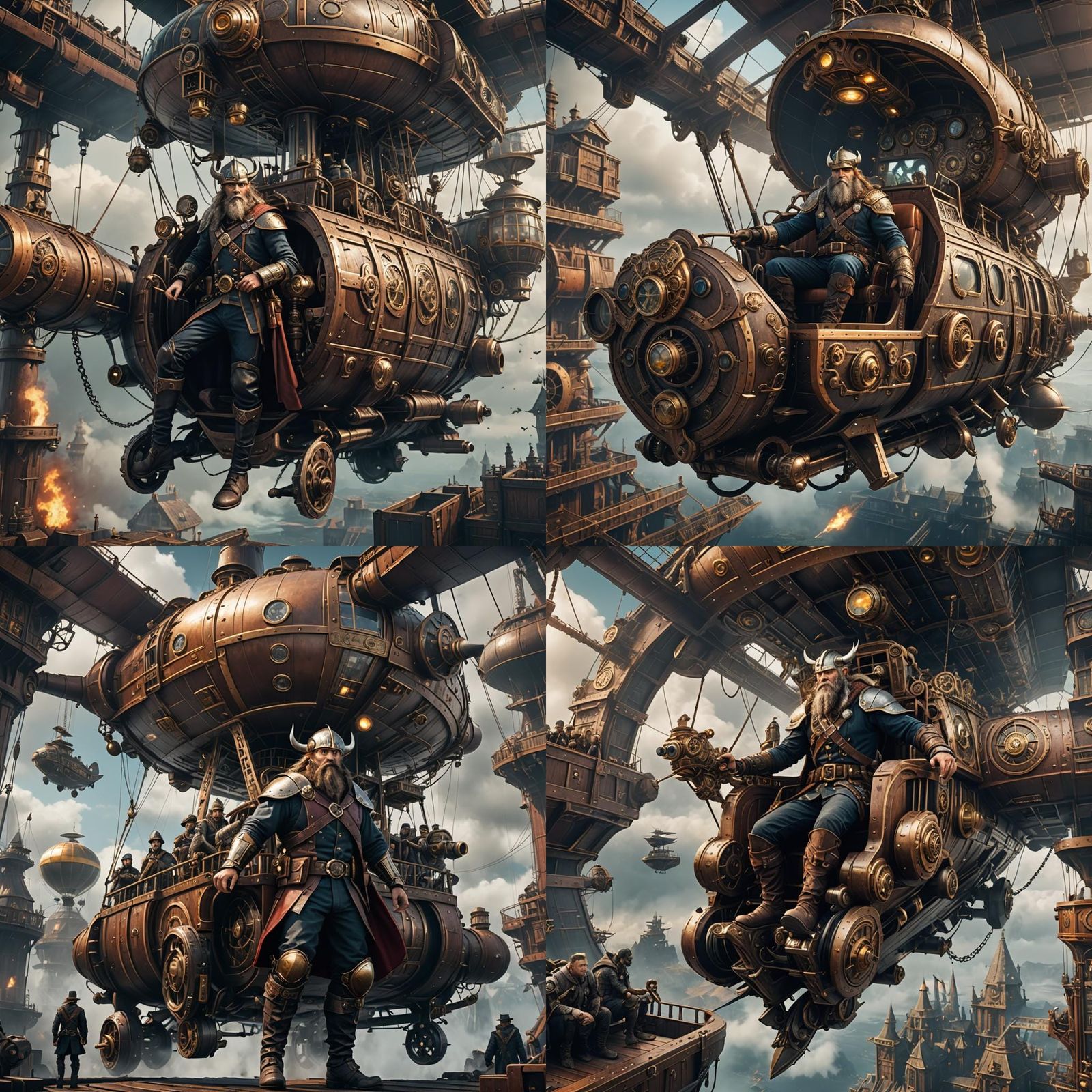 Futuristic Steampunk Viking in Detailed Airship Art