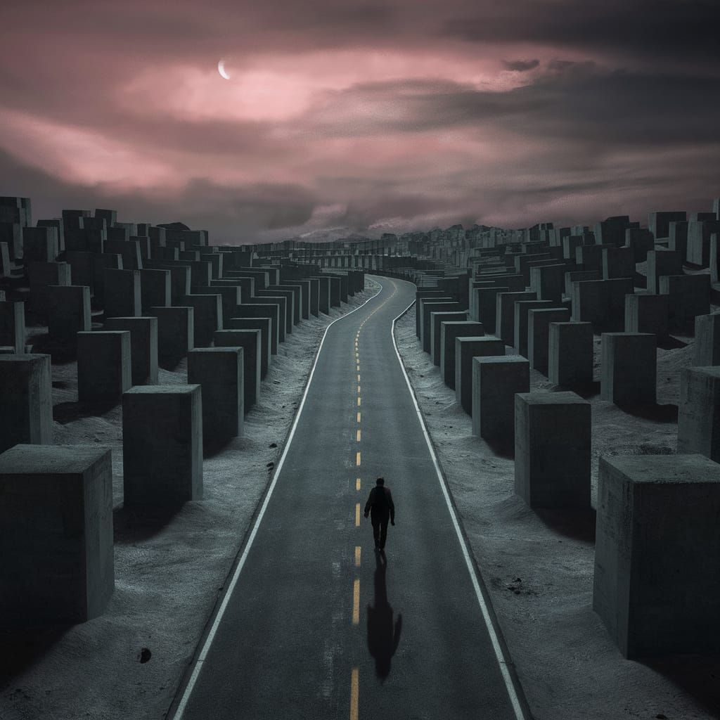 Eerie Road Through a Surreal Concrete Landscape
