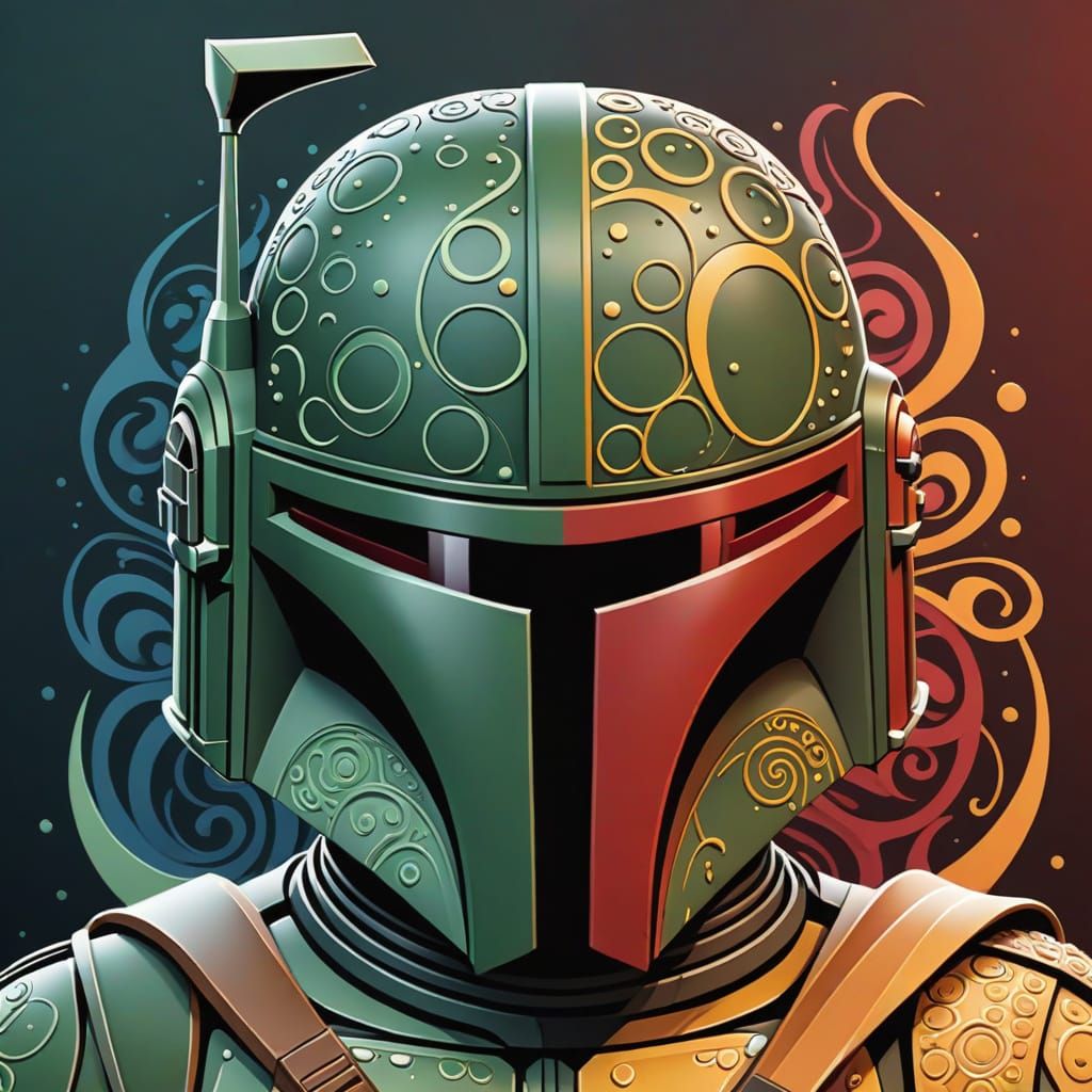 Abstract Boba Fett Fractal in Gouache Style
