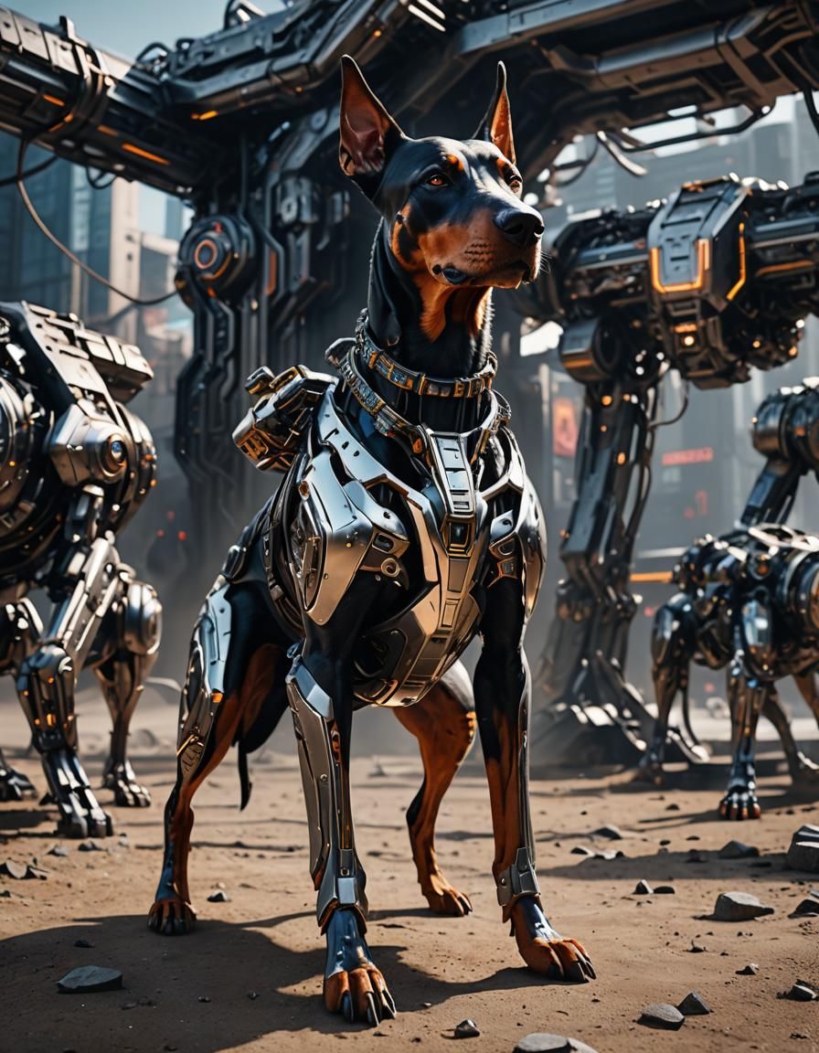 Cyborg Doberman in Detailed Sci-Fi Rendering