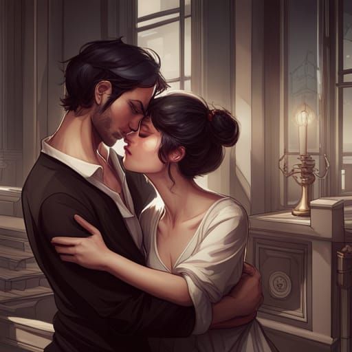 Passionate Kiss: Art Nouveau Portrait