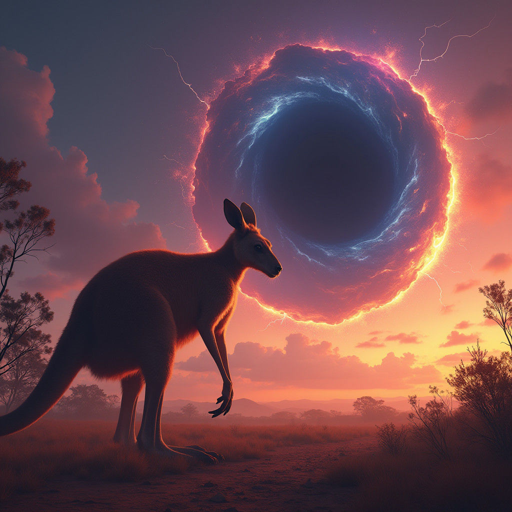 Ferocious Kangaroo Destroys Black Hole at Sunset