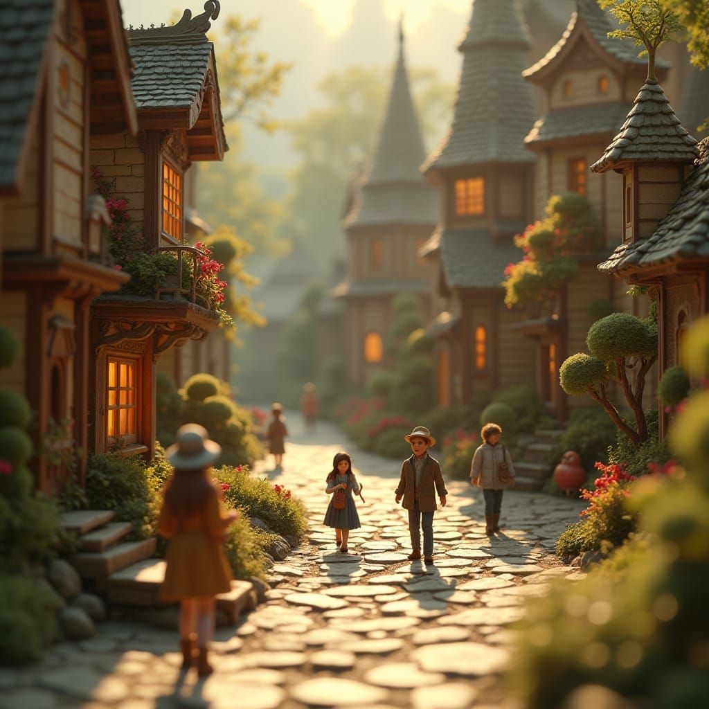 Whimsical Miniature People in a Delicate Golden World