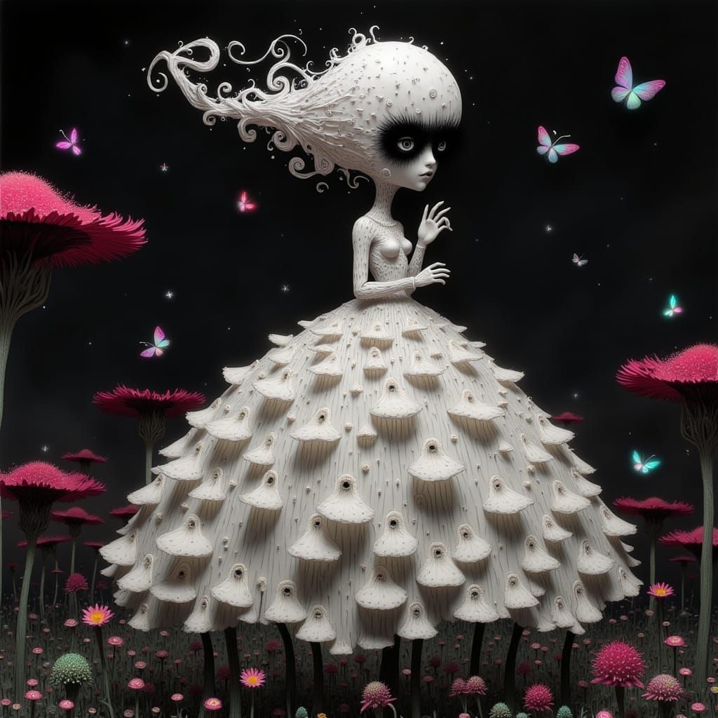 Delicate Paper Sculpture in a Dark, Whimsical Forest