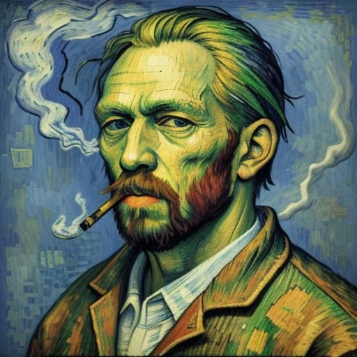 Hyperrealistic Smoker in 3D Woodcut Style