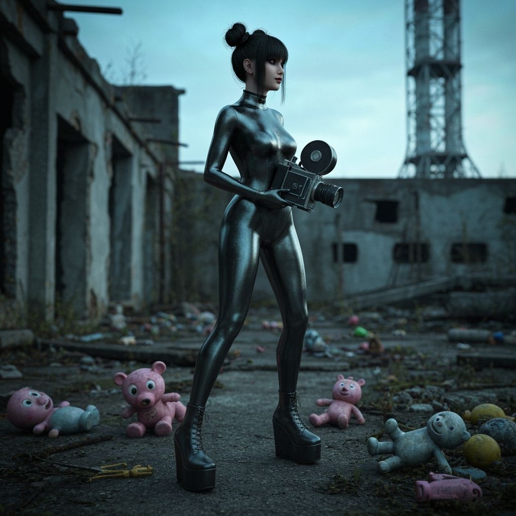 Goth Woman in Chernobyl Ruins: Cinematic 3D Art