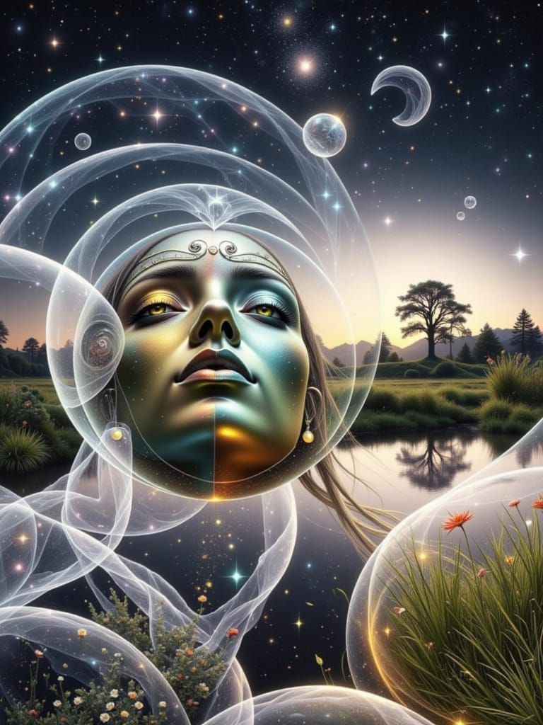 Cosmic Woman in Bubble Orb, Airbrush Art