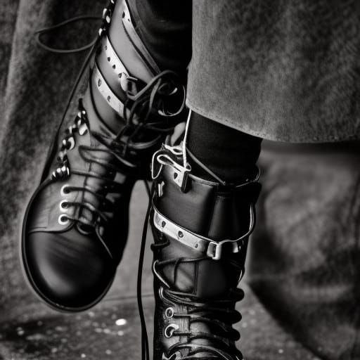 Black leather gothic boots with straps& combat boot vibes& g...