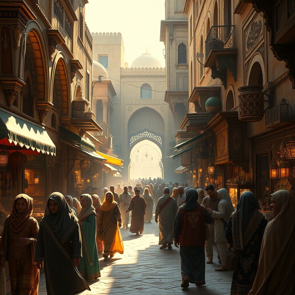 Vibrant Medieval Souq in a Bustling Middle Eastern City