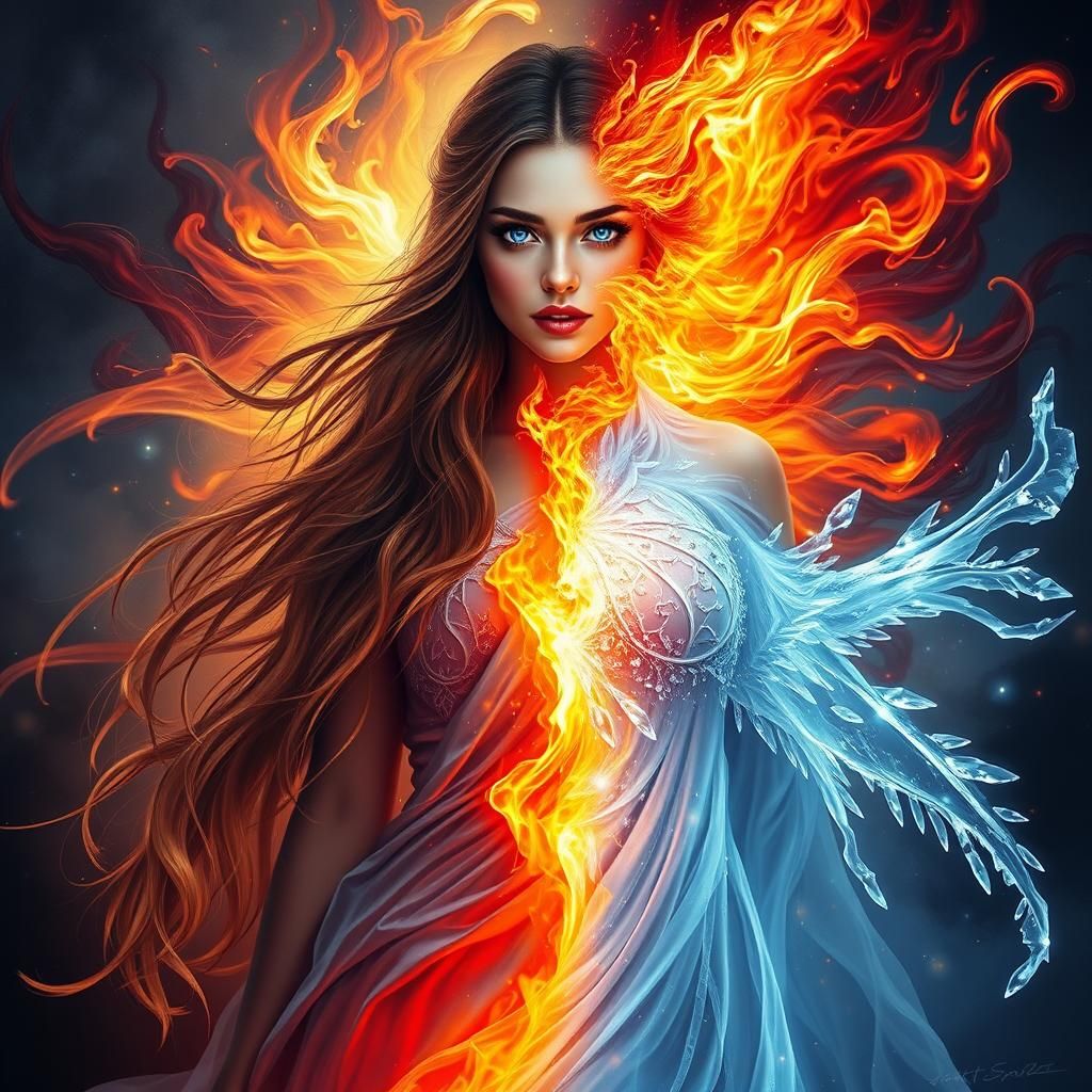 Elemental Woman in Flowing Gown