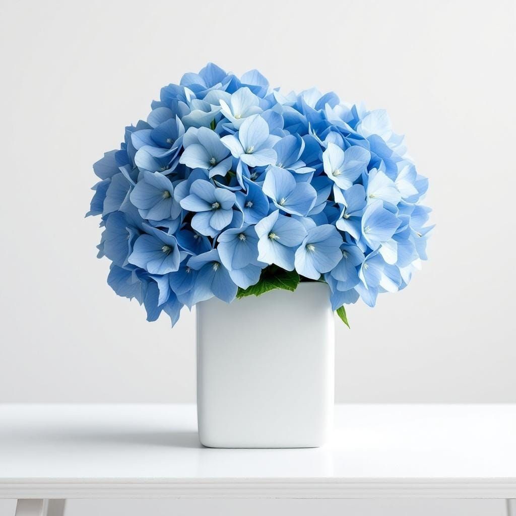 Fading Blue Hydrangea in White Porcelain Jar