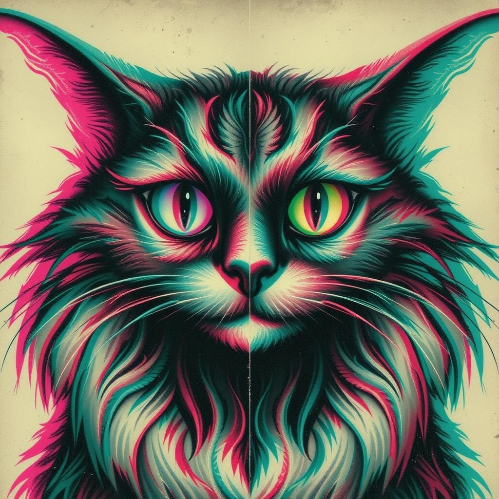 Whimsical Goth Grimalkin Holographic Portrait